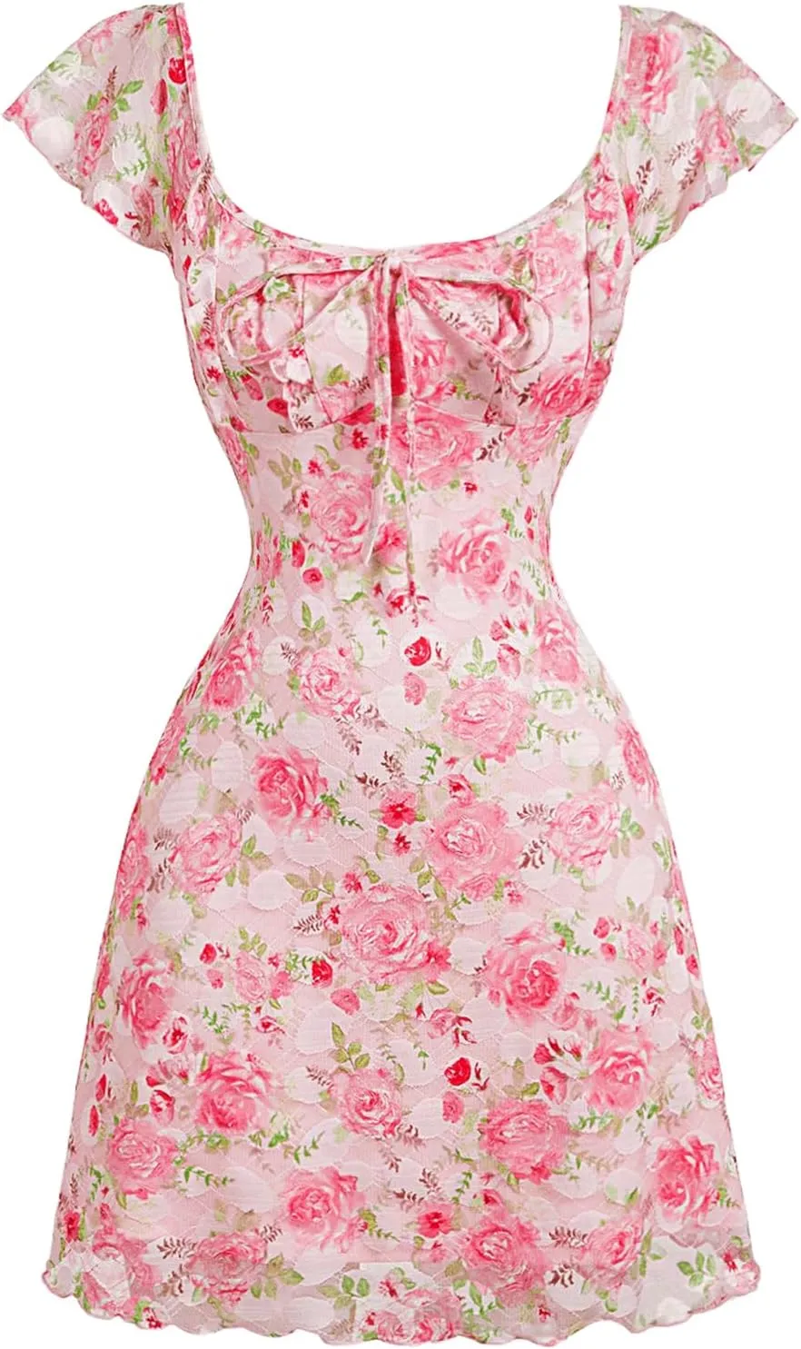 Floerns Women's Floral Print Cap Sleeve Dress Square Neck Tie Front Summer A Line Cute Mini Dresses