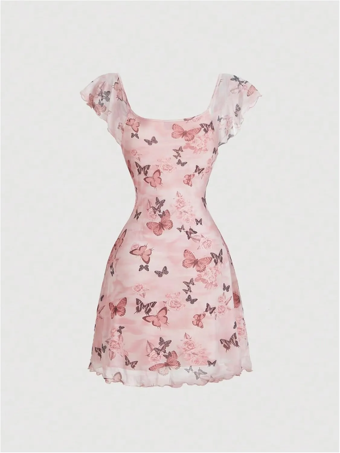 Floerns Women's Floral Print Cap Sleeve Dress Square Neck Tie Front Summer A Line Cute Mini Dresses
