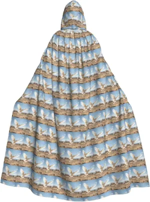 Flying Dove print Hooded cape for adults, Oversized Hooded Cloak with Bow Tie, Adult party dress cape