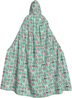 Funny English Dog print Hooded cape for adults, Oversized Hooded Cloak with Bow Tie, Adult party dress cape