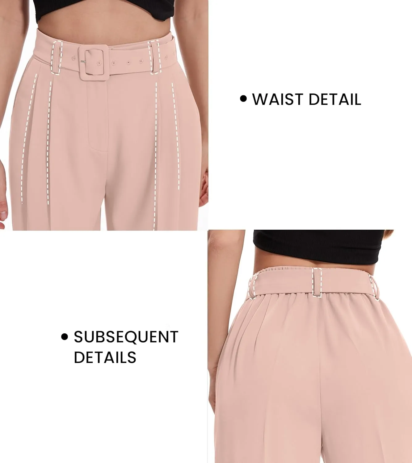 FUNYYZO Women's High Waist Wide Leg Pants Business Work Office Casual Long Pants Belted Trousers