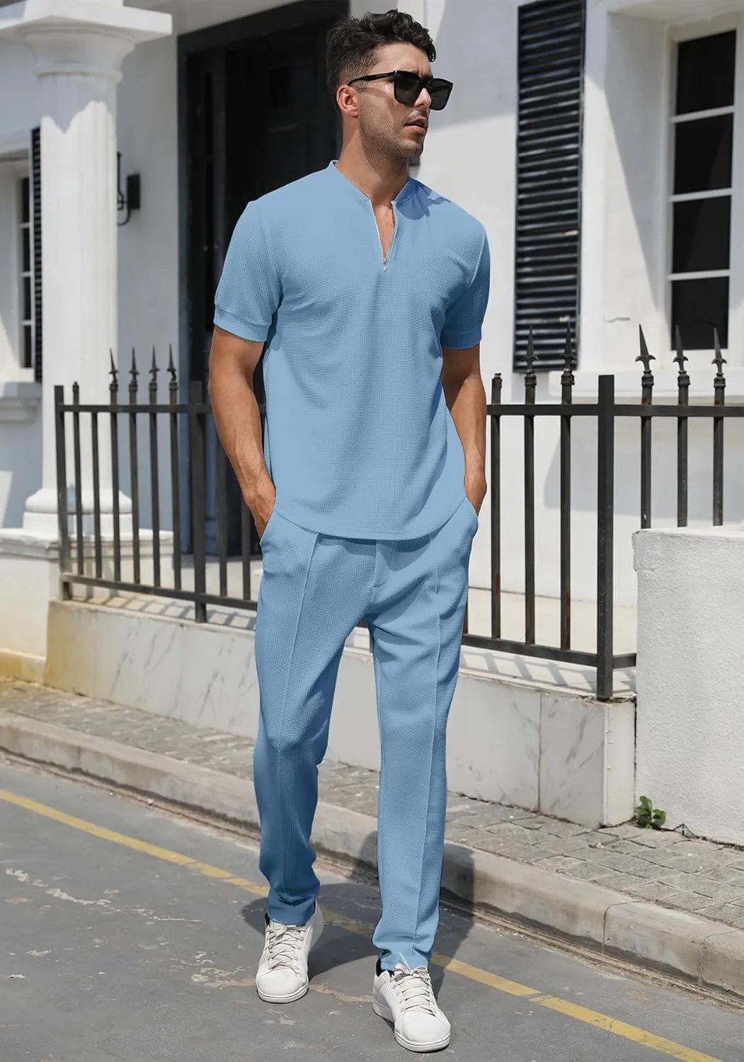 FZNHQL Fashion Men's Tracksuits 2 Piece Casual Athletic Jogging Outfits Short/Long Sleeve Track Suits for Men Set
