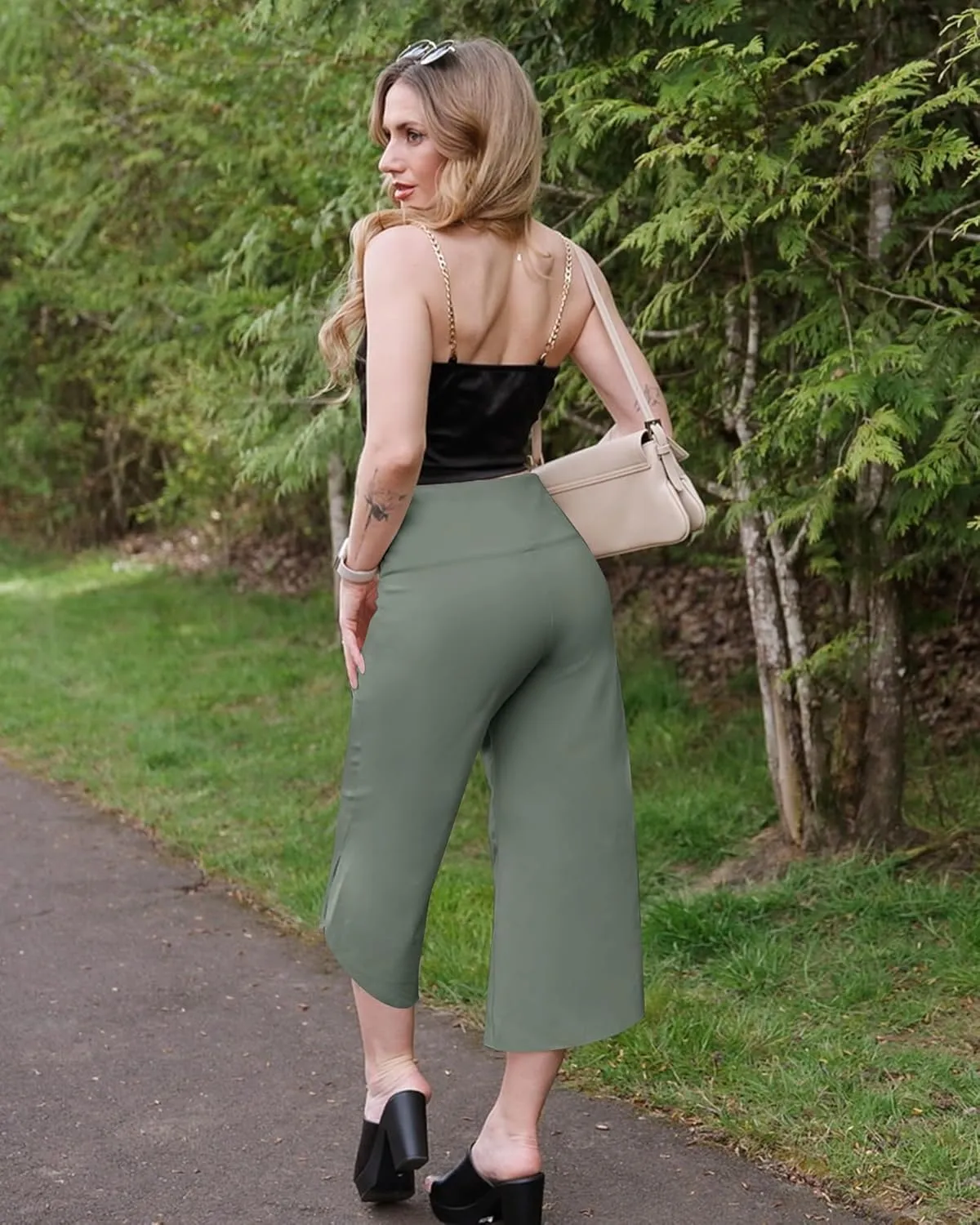 G4Free Capri Pants for Women Wide Leg Yoga Pants for Summer Flowy Capris Loose Casual Cropped Pants with Pockets