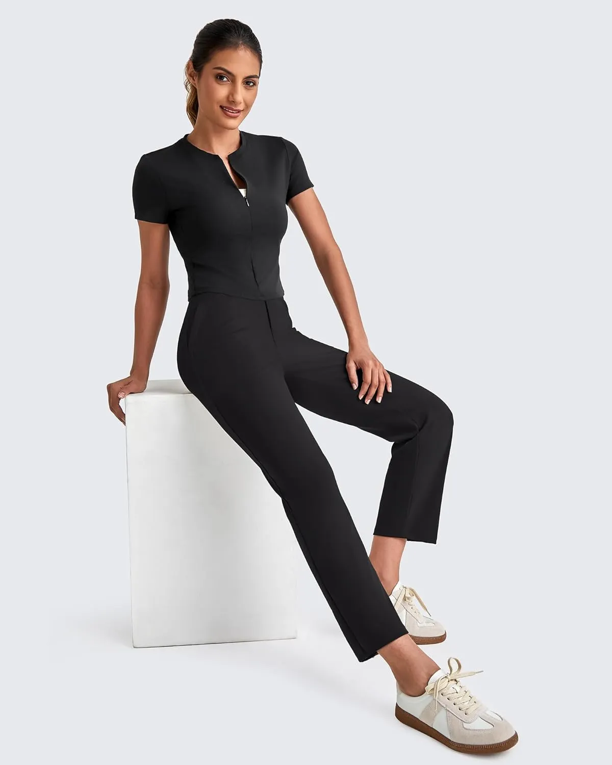 G4Free ShiftReady Womens Ankle Dress Yoga Pants with Pockets Stretchy Crop Business Casual Work Trousers Petite/Regular/Tall