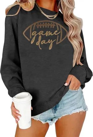 Game Day Sweatshirt Women Embroidered Football Graphic Pullover Casual Long Sleeve Crewneck Football Season Top