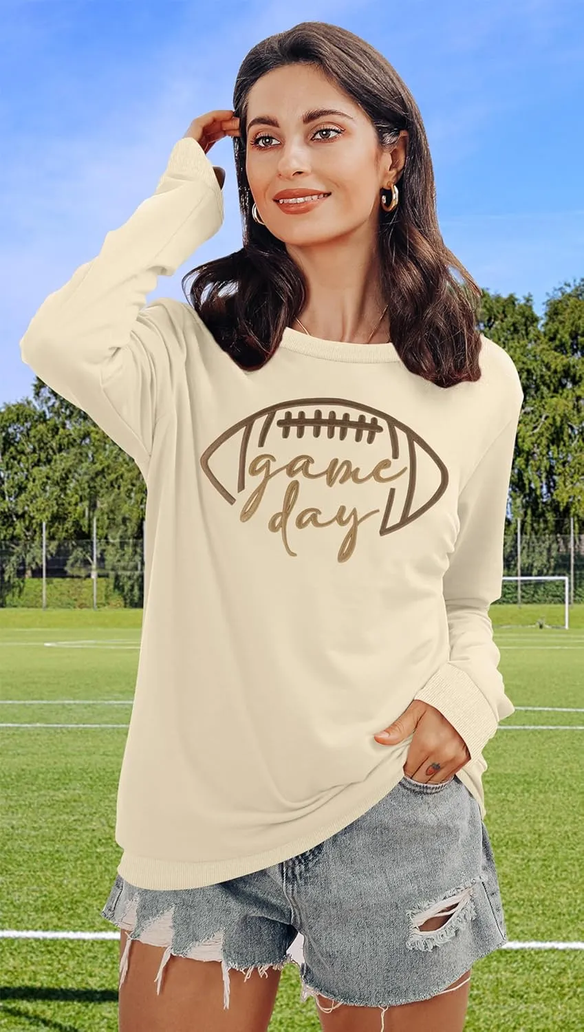 Game Day Sweatshirt Women Embroidered Football Graphic Pullover Casual Long Sleeve Crewneck Football Season Top