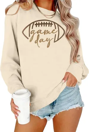 Game Day Sweatshirt Women Embroidered Football Graphic Pullover Casual Long Sleeve Crewneck Football Season Top