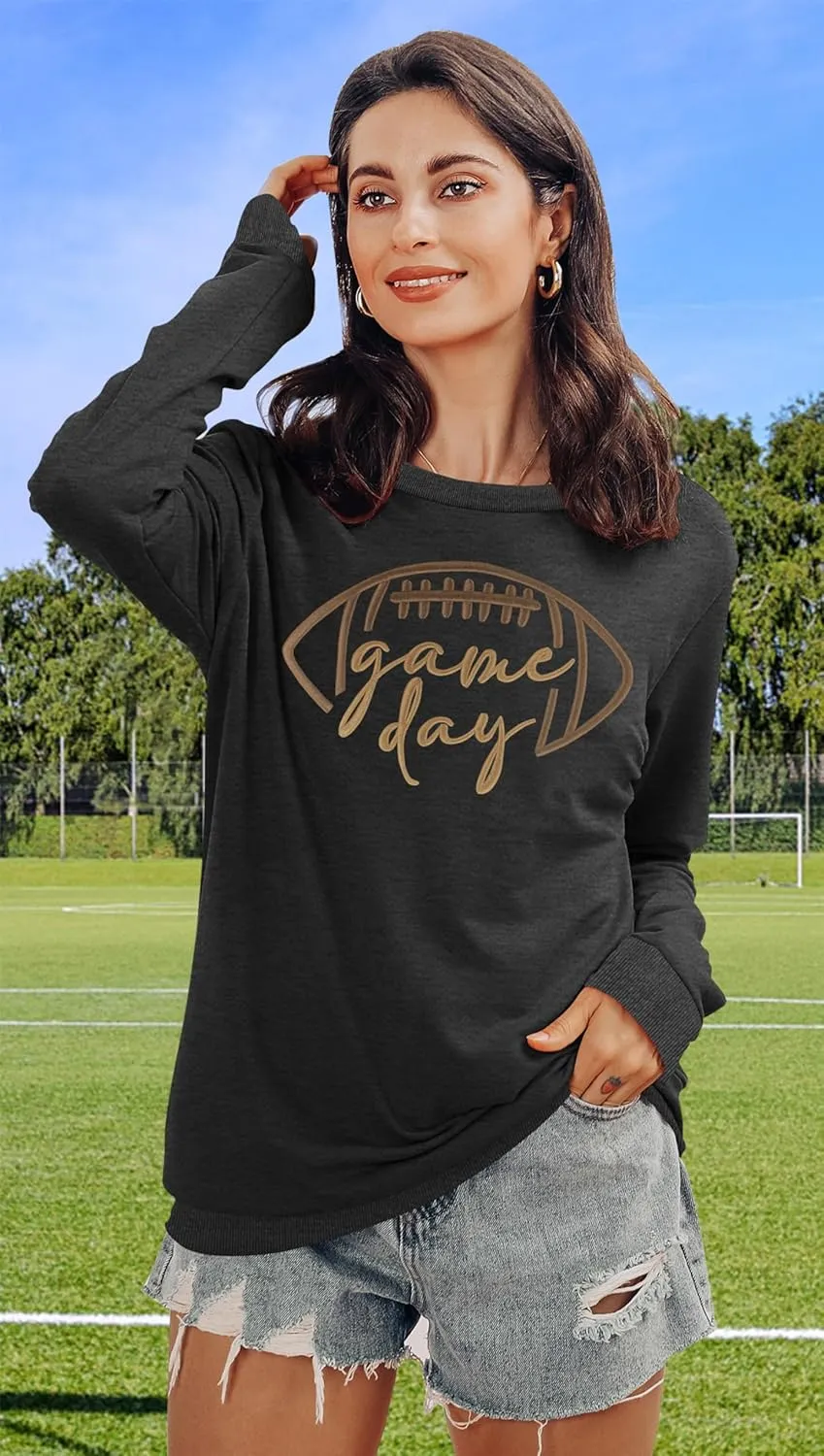 Game Day Sweatshirt Women Embroidered Football Graphic Pullover Casual Long Sleeve Crewneck Football Season Top