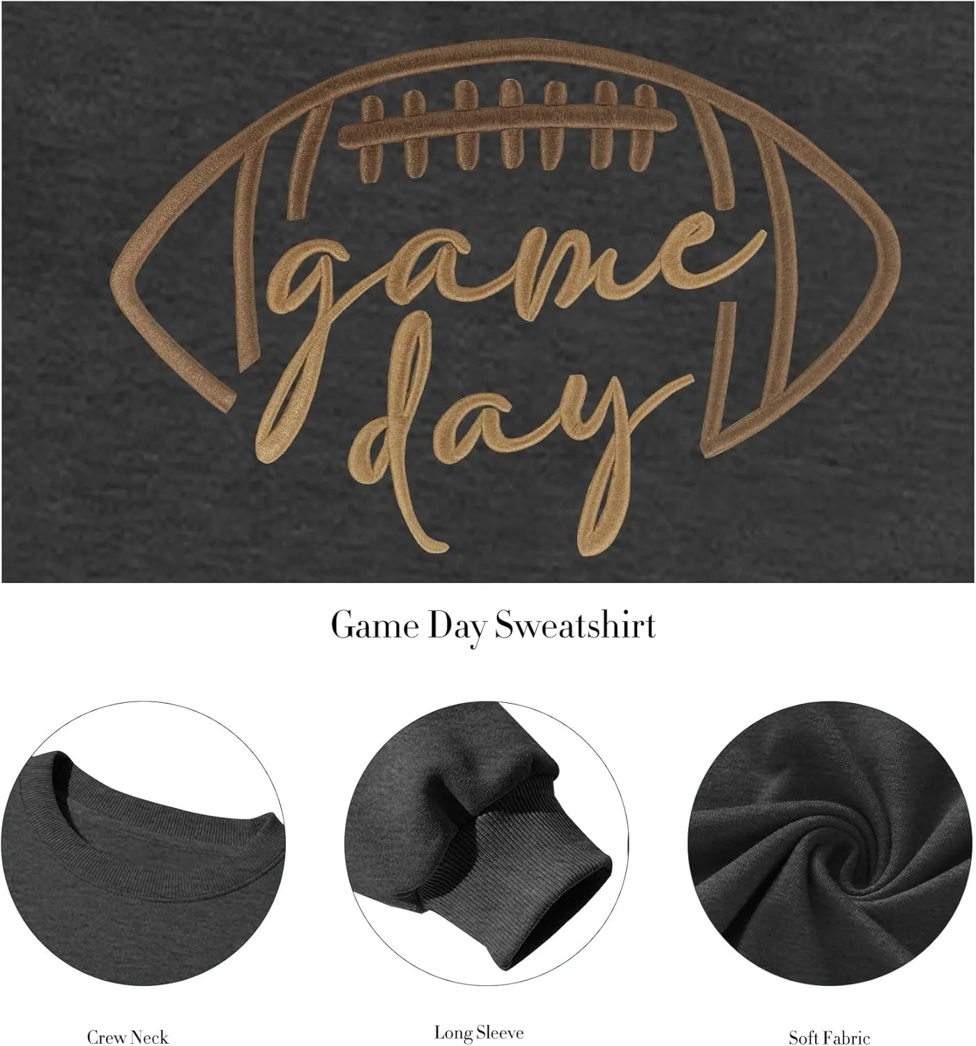 Game Day Sweatshirt Women Embroidered Football Graphic Pullover Casual Long Sleeve Crewneck Football Season Top