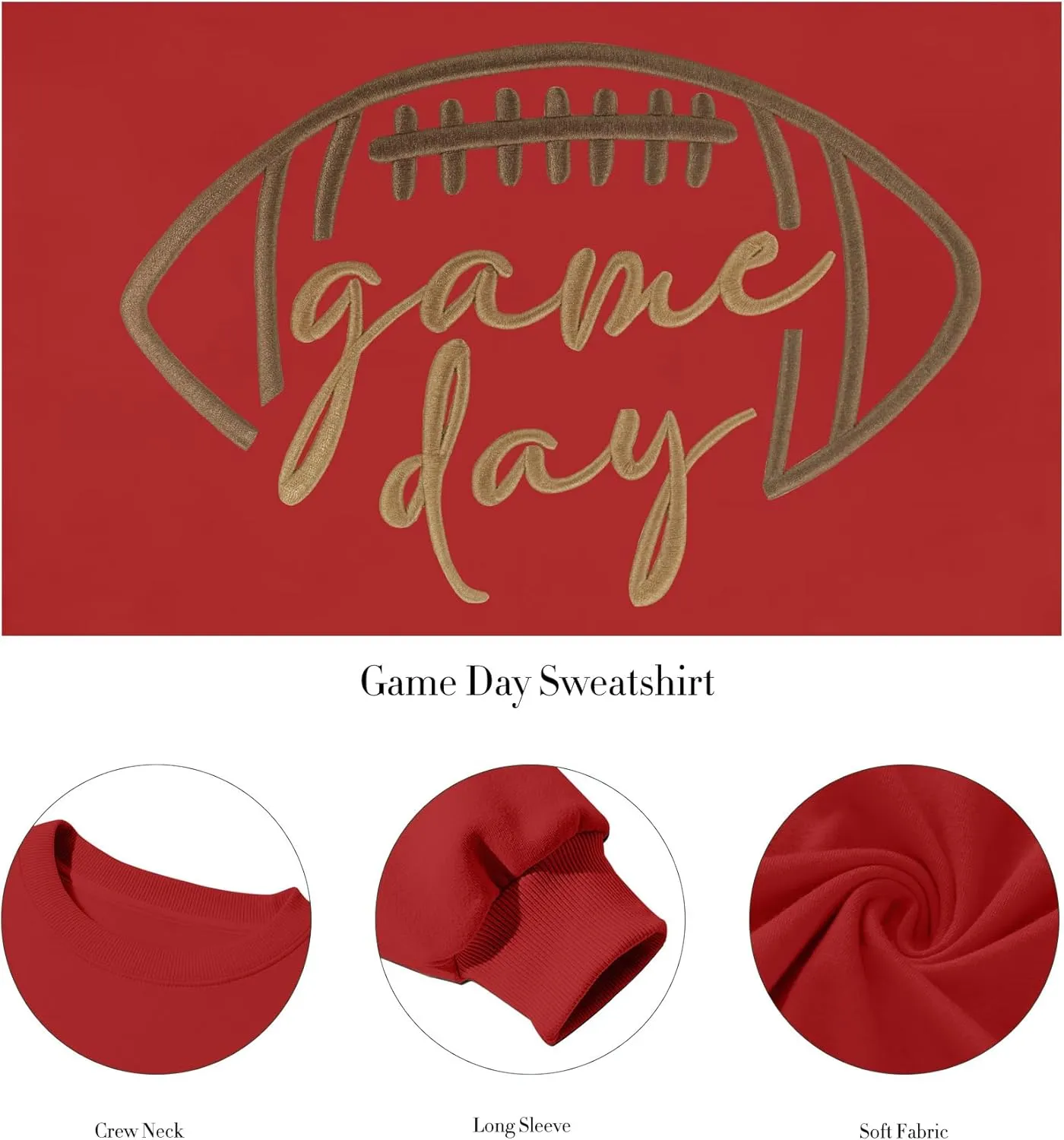 Game Day Sweatshirt Women Embroidered Football Graphic Pullover Casual Long Sleeve Crewneck Football Season Top