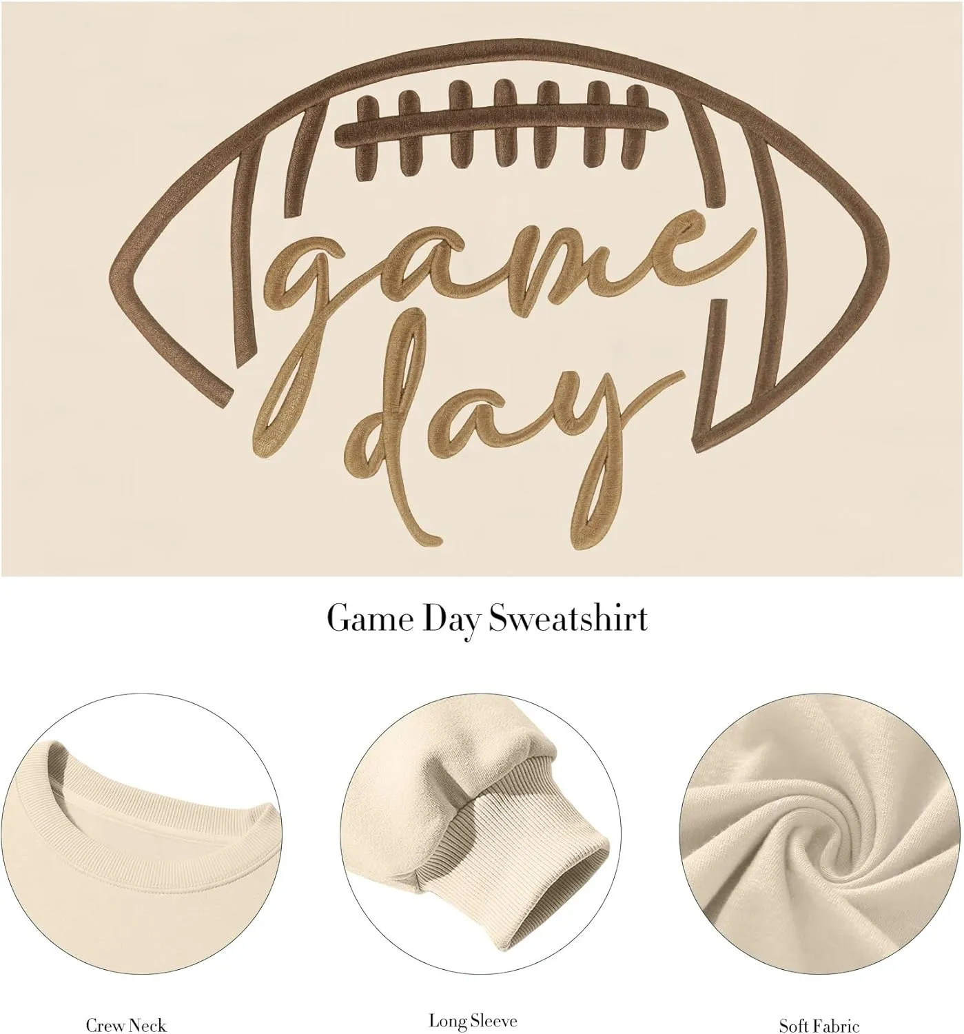 Game Day Sweatshirt Women Embroidered Football Graphic Pullover Casual Long Sleeve Crewneck Football Season Top
