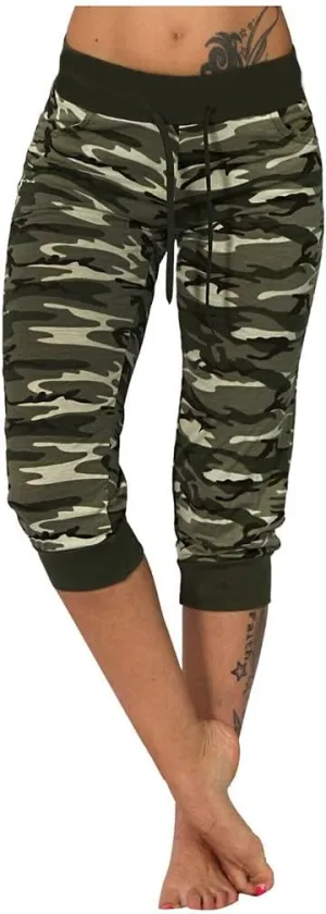 generic Women's Capri Yoga Pants High Waist Leggings for Women 2024 Workout Sweatpants Running Joggers Drawstring Lounge