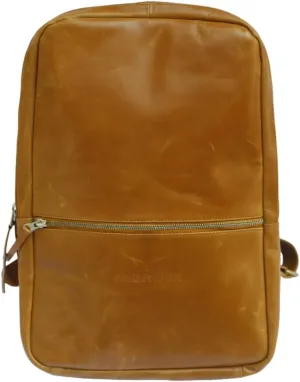 Genuine Cowhide Leather 16 Classic Laptop Slim Backpack For Men & Women, Carry-On Daypack, Hiking Travel Bag, Whisky