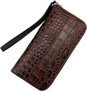 Genuine Cowhide Leather Wristlet Clutch Purse for Women, Crocodile Texture Evening Bag, Premium Ladies Wallet & Cellphone Bag For Everyday Use - Strap With Zipper