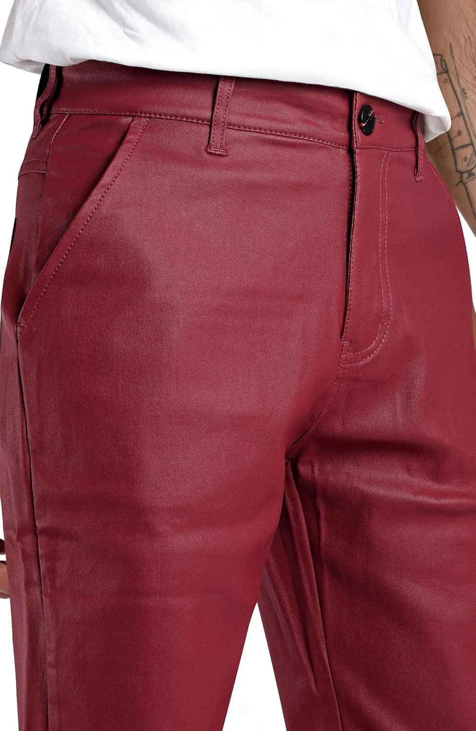 GINGTTO Mens Leather Bell Bottoms Slim Fit 70s Disco Flare Stacked Pants for Men
