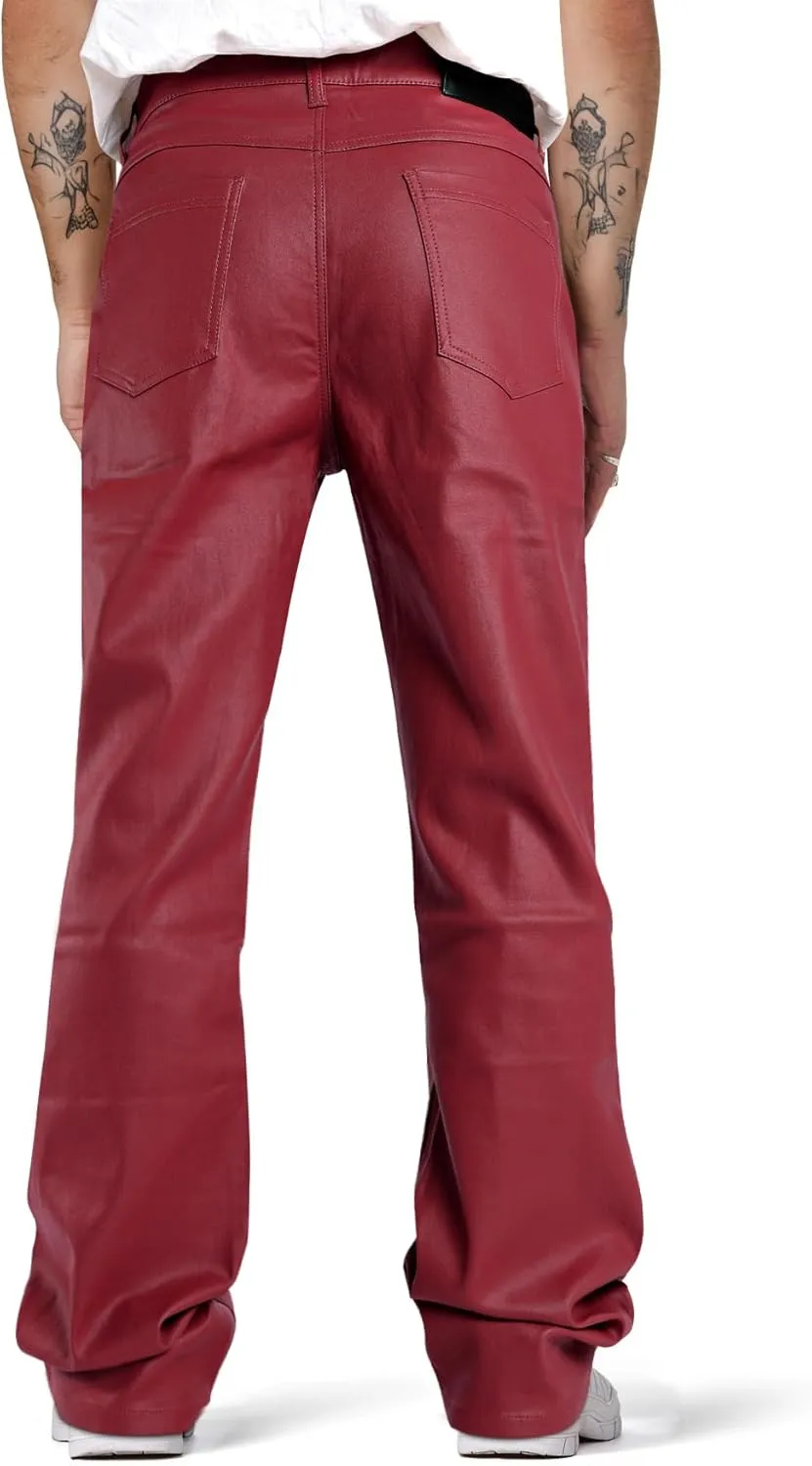 GINGTTO Mens Leather Bell Bottoms Slim Fit 70s Disco Flare Stacked Pants for Men