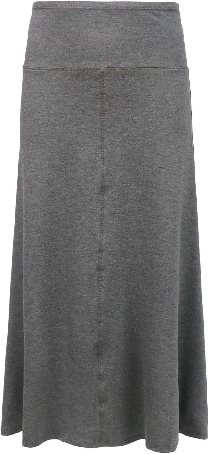 Girls S-XL Reverse Stitch Stretch Long Knit Ankle Length Skirt
