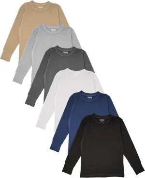 Girls/Boys/Toddler 6 Pack Athletic Performance Long Sleeve Undershirt Tops/Base Layer Cotton Stretch Shirts