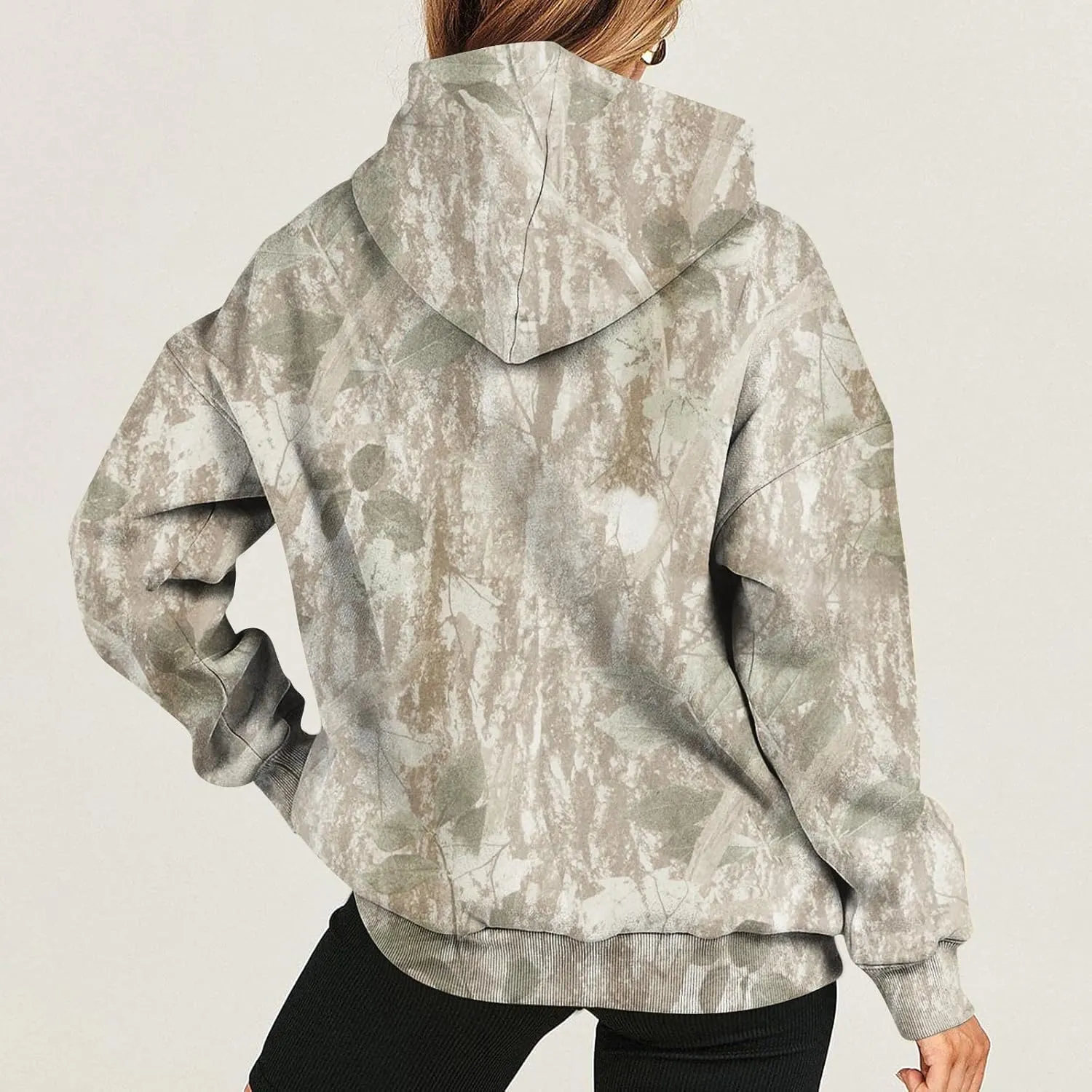 GOFULY Camo Hoodie Womens Fall Oversized Sweatshirt Maple Leaf Print Drawstring Trendy Camo Shirt Clothes With Pockets