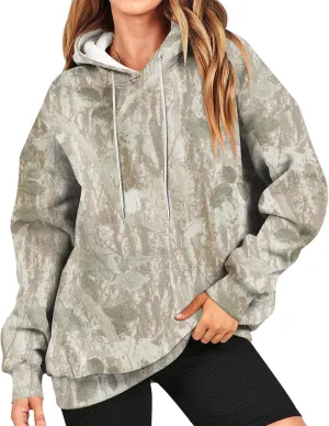 GOFULY Camo Hoodie Womens Fall Oversized Sweatshirt Maple Leaf Print Drawstring Trendy Camo Shirt Clothes With Pockets