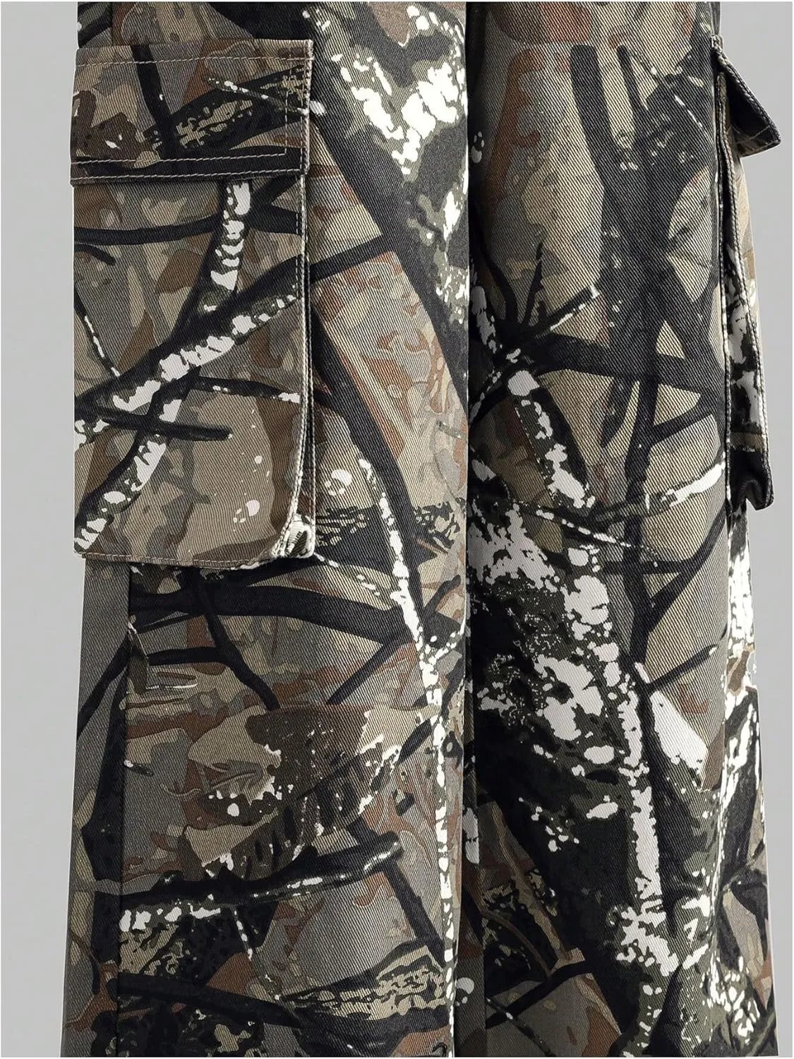 GORGLITTER Boy's Camo Baggy Jeans 8-12 Y2K Flap Pockets Vintage Straight Wide Leg Cargo Denim Pants