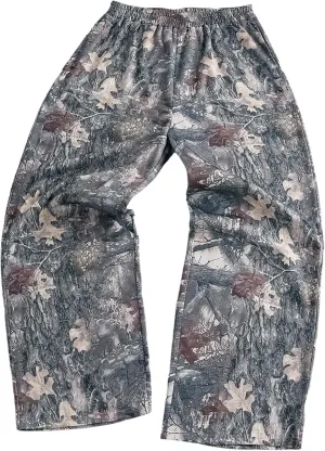 GORGLITTER Men's Camo Pants Y2K Wide Leg Baggy Elastic Waist Stacked Pants Streetwear