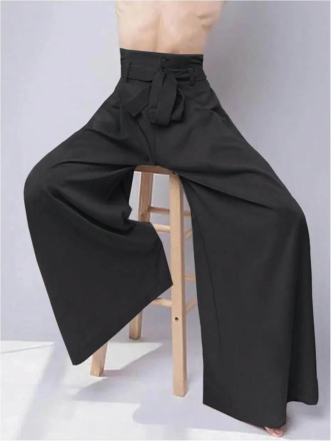 GORGLITTER Men's Casual Wide Leg Dress Pants Elastic High Waisted Baggy Streetwear Trousers