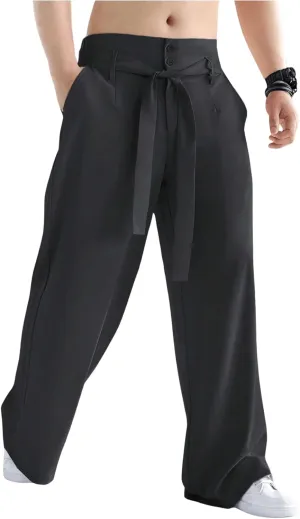 GORGLITTER Men's Casual Wide Leg Dress Pants Elastic High Waisted Baggy Streetwear Trousers