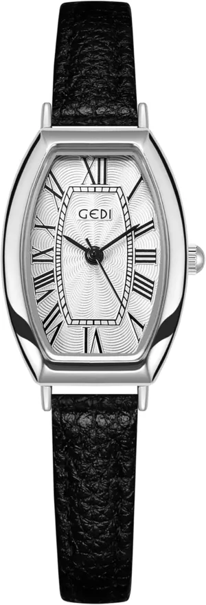 Gosasa Vintage Women's Quartz Watch Roman Numerals Dial Dainty Tonneau-Shaped Case Waterproof Analog Ladies Dress Casual Wristwatch with Leather Strap