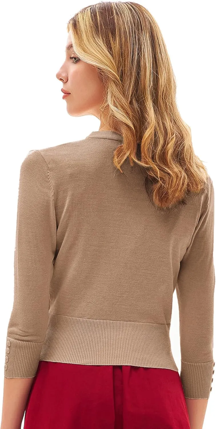 GRACE KARIN Women's Cropped Cardigan V-Neck Button Down Open Front Ribbed Knit Shrug Sweater
