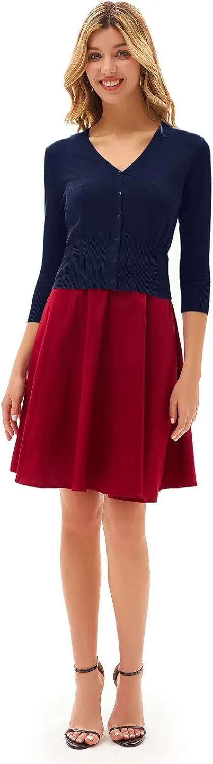 GRACE KARIN Women's Cropped Cardigan V-Neck Button Down Open Front Ribbed Knit Shrug Sweater