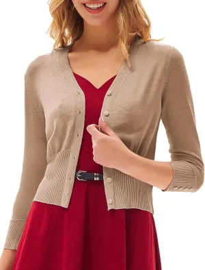 GRACE KARIN Women's Cropped Cardigan V-Neck Button Down Open Front Ribbed Knit Shrug Sweater