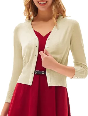GRACE KARIN Women's Cropped Cardigan V-Neck Button Down Open Front Ribbed Knit Shrug Sweater