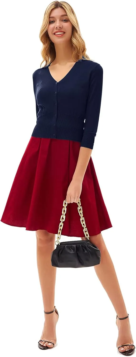 GRACE KARIN Women's Cropped Cardigan V-Neck Button Down Open Front Ribbed Knit Shrug Sweater