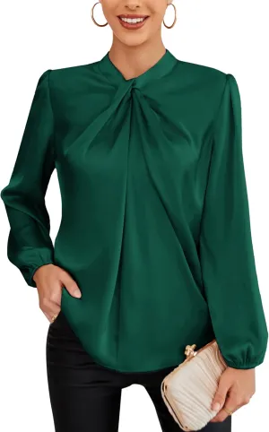 GRACE KARIN Women's Long Sleeve Shirts Mock Neck Casual Satin Blouse Tops for Business Office Work