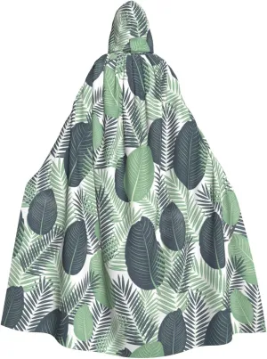 Green Tropical Leaves print Hooded cape for adults, Oversized Hooded Cloak with Bow Tie, Adult party dress cape