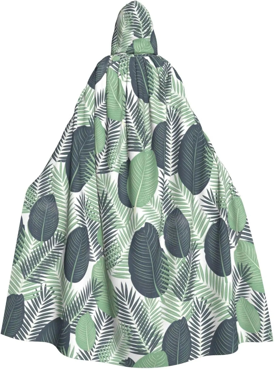 Green Tropical Leaves print Hooded cape for adults, Oversized Hooded Cloak with Bow Tie, Adult party dress cape