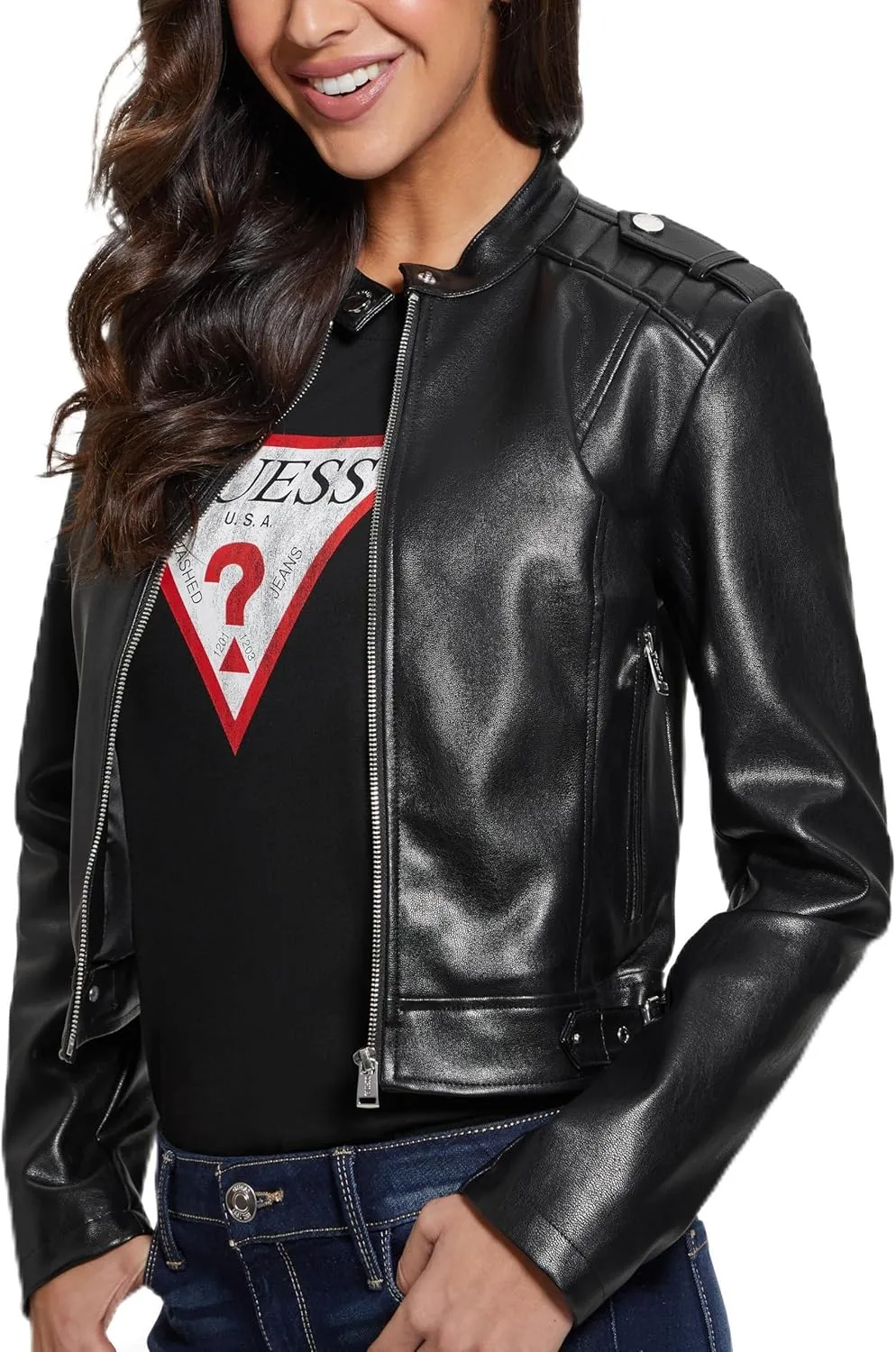 GUESS Women's Montecarla Faux Leather Fitted Jacket