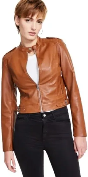 GUESS Women's Montecarla Faux Leather Fitted Jacket