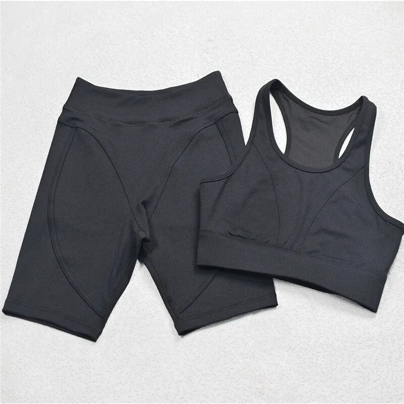 Hamidou Patchwork Yoga Sets 2 Pcs Sportswear Women Gym Sets Female Fitness Sport Suit Padded Sport Bra High Waist Leggings