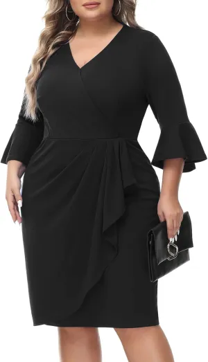 Hanna Nikole Women's Plus Size Business Pencil Dress 3/4 Sleeve Office Work Cocktail Dresses Party