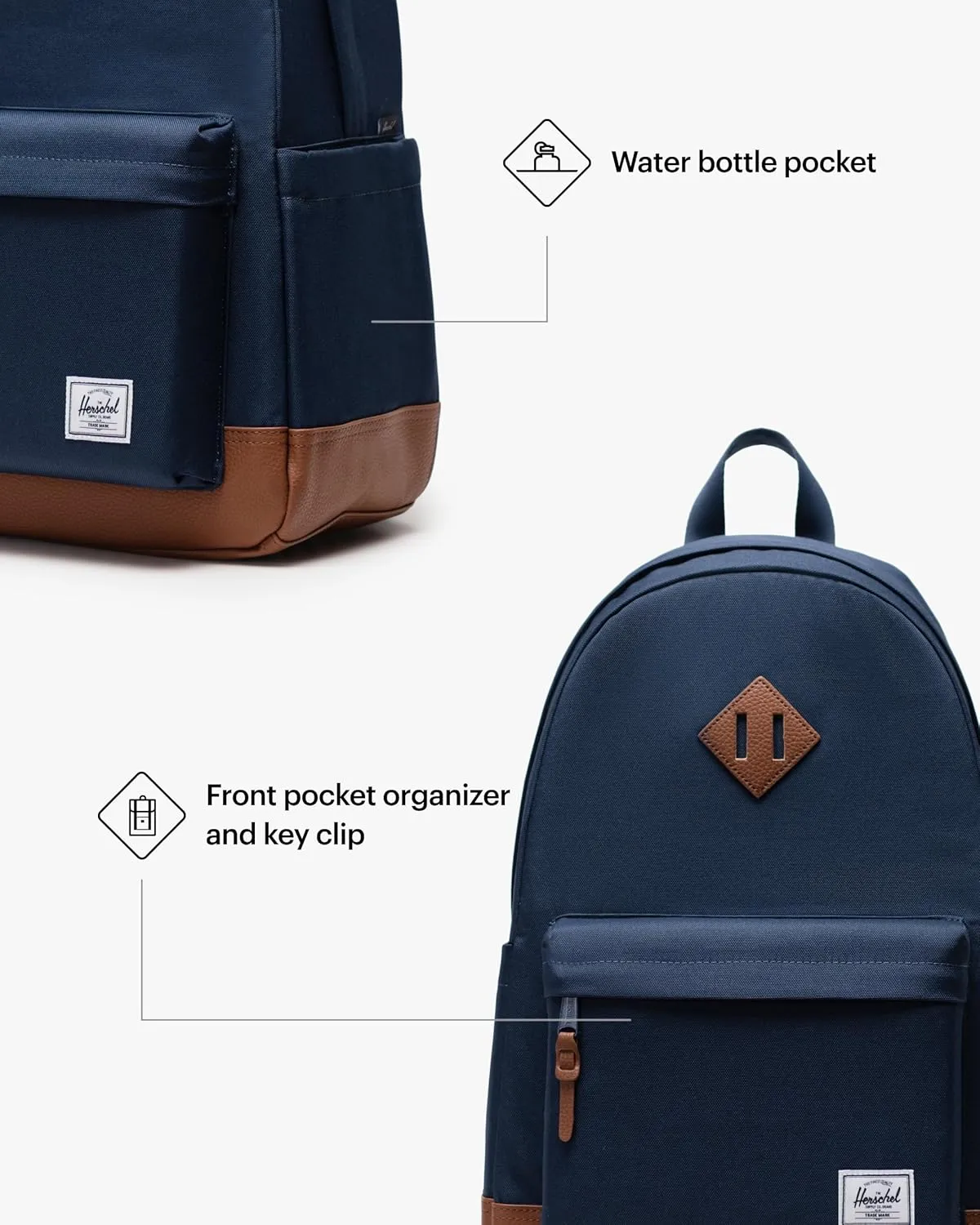 Herschel Supply Co. Heritage Backpack, Navy/Tan, Standard-24L