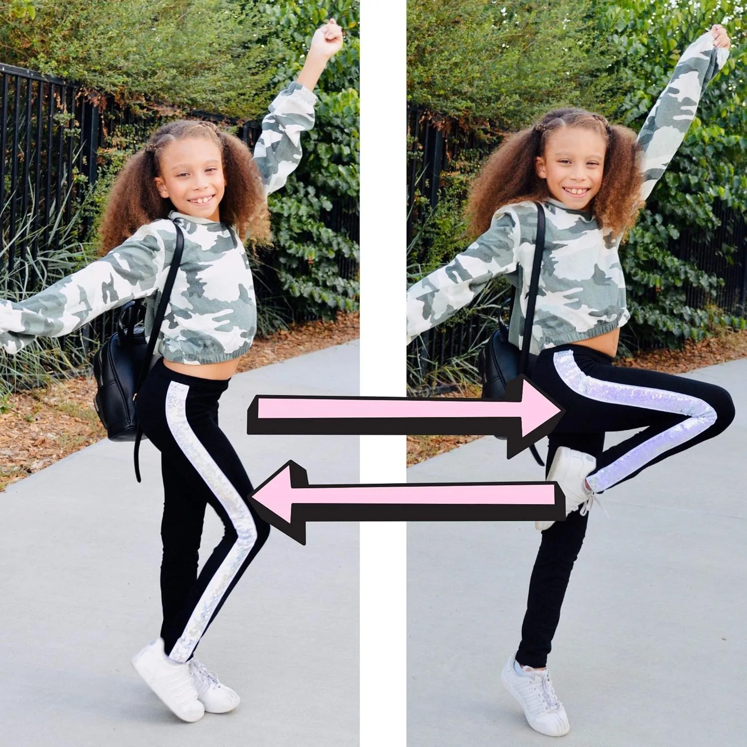 HH Family Flip Sequin Cotton Leggings for Girls Sparkle Pants 4-14 Years