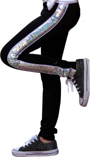 HH Family Flip Sequin Cotton Leggings for Girls Sparkle Pants 4-14 Years