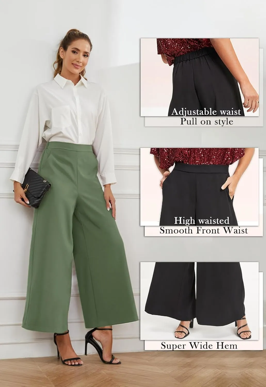 High Waisted Palazzo Pants for Women Dressy Wide Leg Work Pants Casual Trousers
