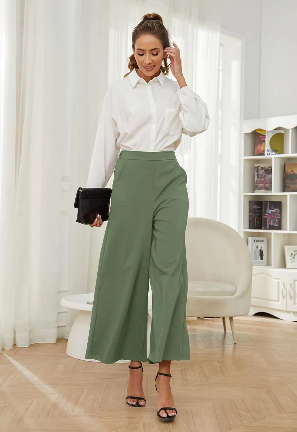 High Waisted Palazzo Pants for Women Dressy Wide Leg Work Pants Casual Trousers