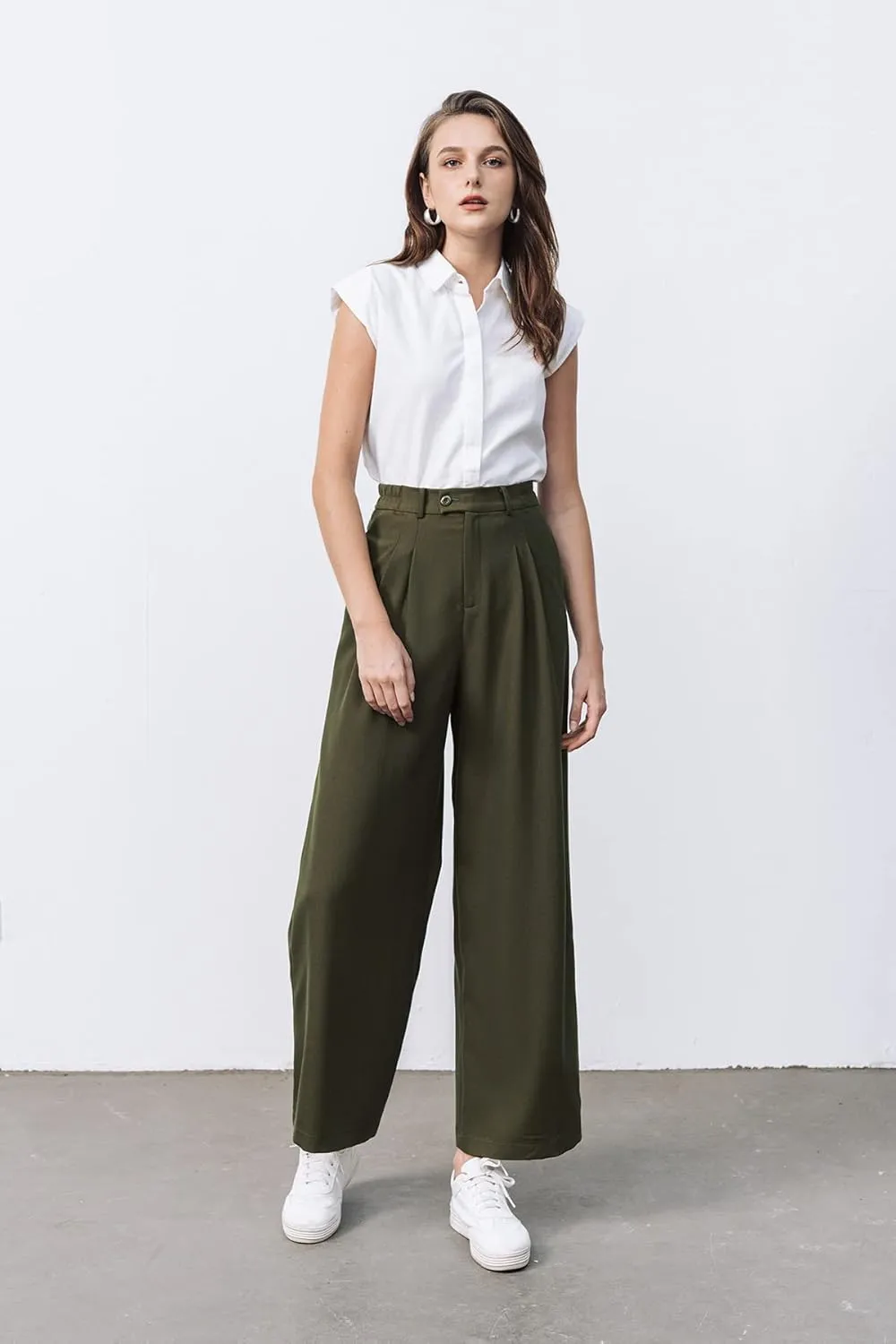 High Waisted Petite Wide Leg 70s Work Pants Palazzo for Office Casual Business Women