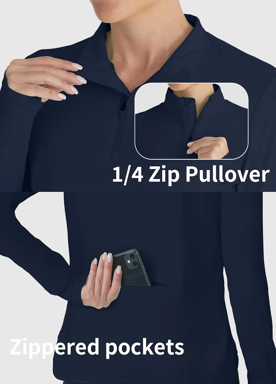 Hiverlay Women's Quick Dry Shirts Long Sleeve for Running Hiking Workout UPF50  Lightweight Pullover Top with Pocket