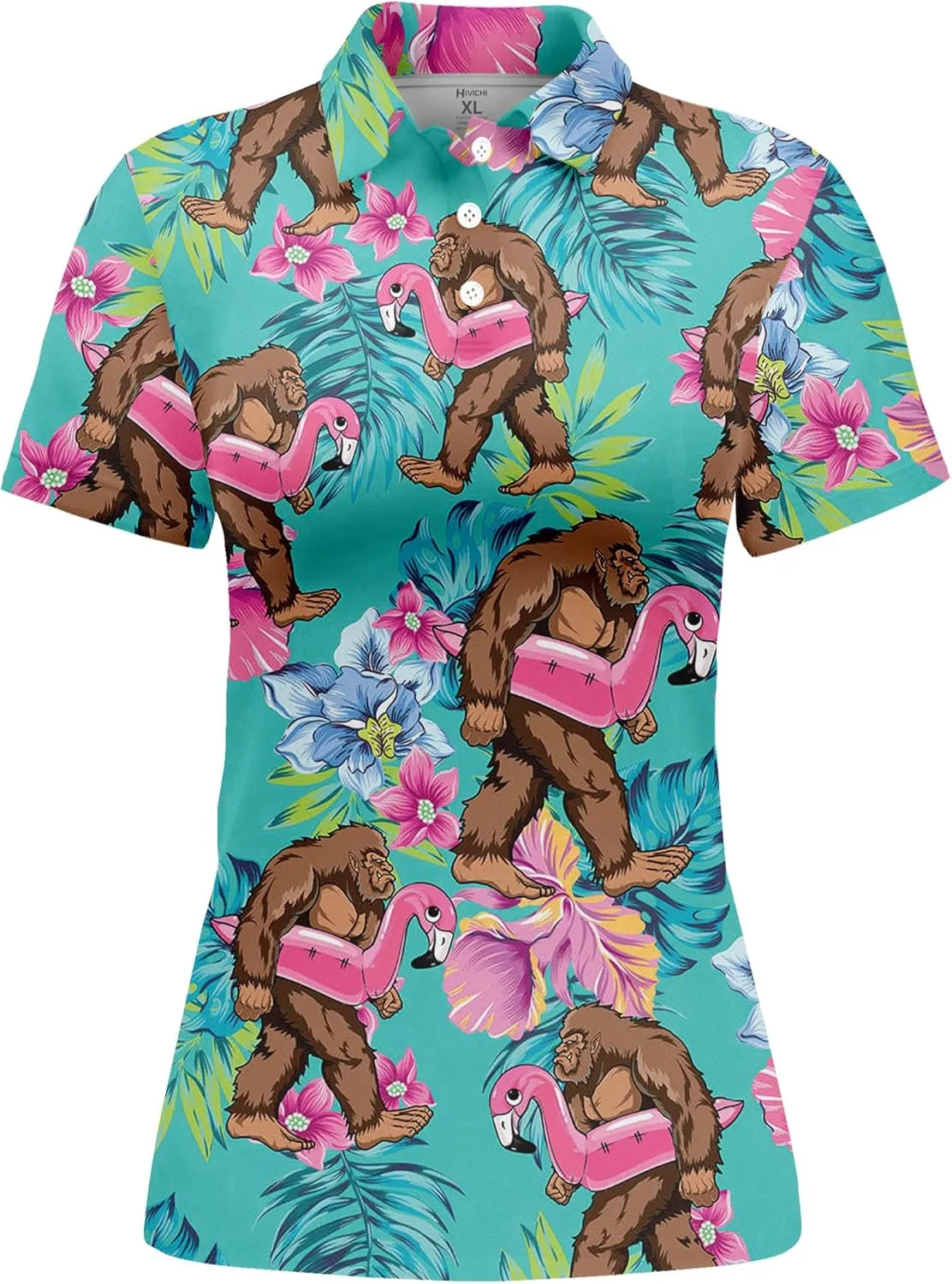 HIVICHI Funny Golf Shirts for Women Cute Crazy Print Short Sleeve Moisture Wicking Womens Polo Shirt