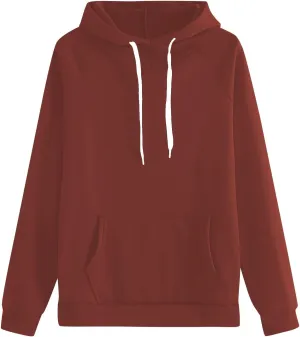 Hoodie for Women Long Sleeve Fleece Oversized Pullover Tops Long Sleeve Drop Shoulder Pocket Blouses Preppy Clothes